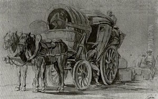 La Voiture A Chevaux Oil Painting by Nicolas Bernard Lepicie