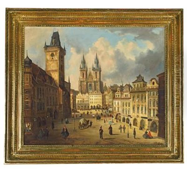 Prager Altstadter-ring Mit Radhaus Oil Painting by Ferdinand Lepie