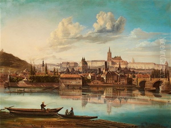 The Old City Of Prague Oil Painting by Ferdinand Lepie