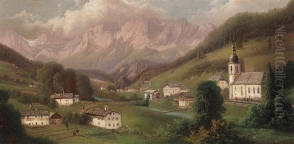 Alpine Landscape Oil Painting by Ferdinand Lepie