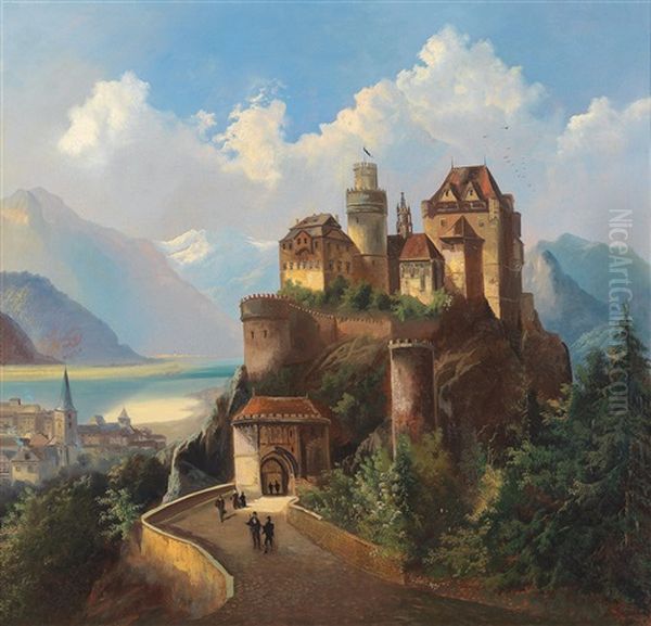 Medieval Castle By The River Oil Painting by Ferdinand Lepie