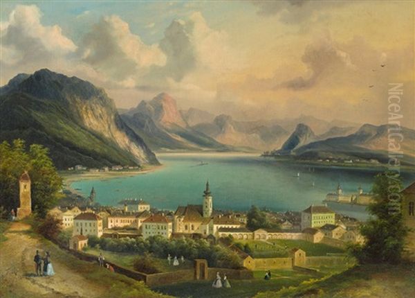 View Of Gmunden At The Traunsee Oil Painting by Ferdinand Lepie