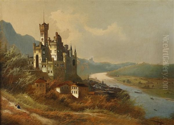 Schloss Am Flussufer Oil Painting by Ferdinand Lepie