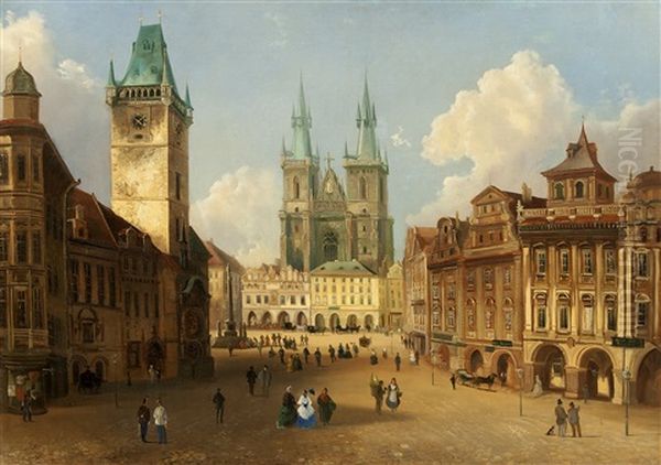 Old Town Square Oil Painting by Ferdinand Lepie