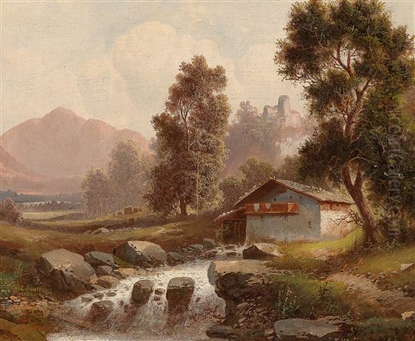 Mill By A Woodland Stream Oil Painting by Ferdinand Lepie