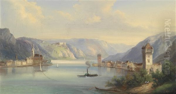 Flusslandschaft Mit Burgen Oil Painting by Ferdinand Lepie