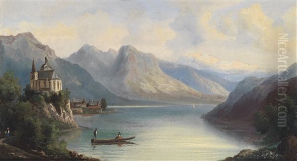 Flusslandschaft Mit Figurlicher Staffage Oil Painting by Ferdinand Lepie