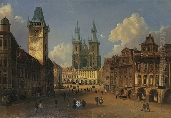 Der Marktplatz In Prag Mit Der Teyn-kirche Oil Painting by Ferdinand Lepie