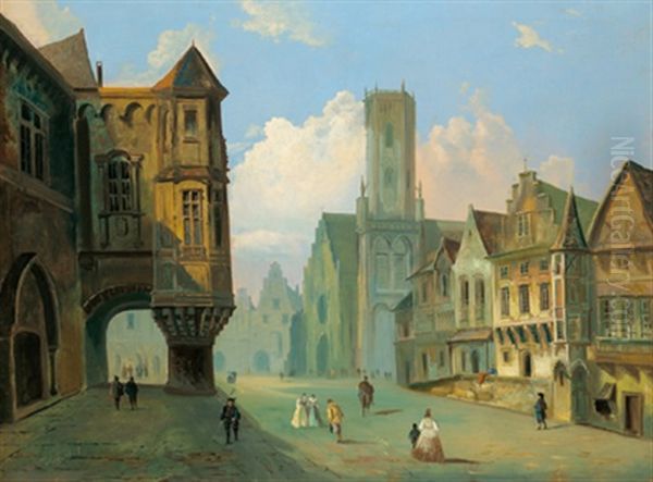 Blick Auf Den Marktplatz In Gent (?) Oil Painting by Ferdinand Lepie