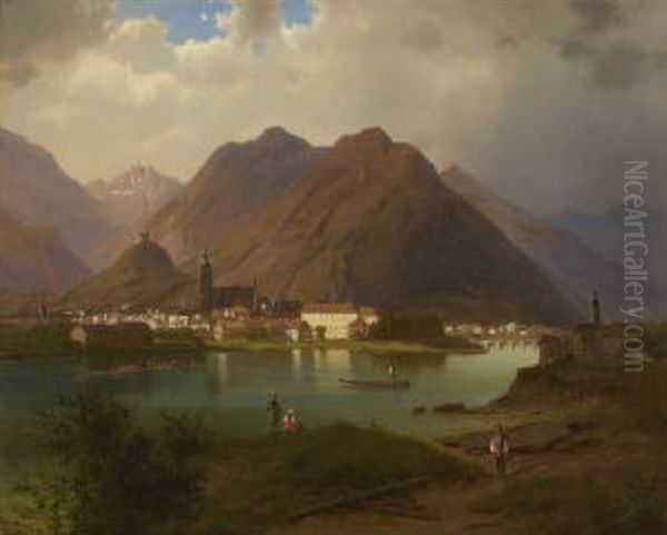 Blick Auf Schwaz In Tirol Oil Painting by Ferdinand Lepie