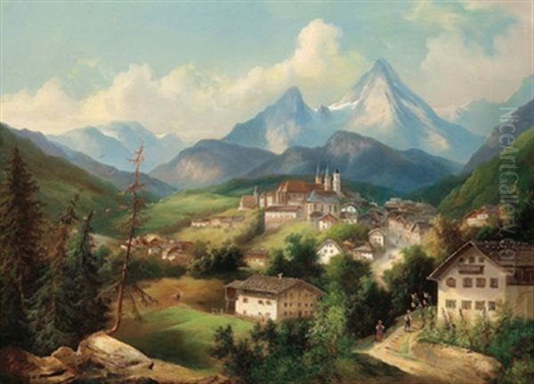 Blick Auf Berchtesgaden Oil Painting by Ferdinand Lepie