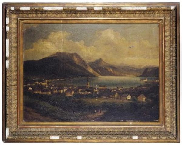 A View Of Gmunden In Upper Austria (ansicht Von Gmunden In Oberosterreich) Oil Painting by Ferdinand Lepie