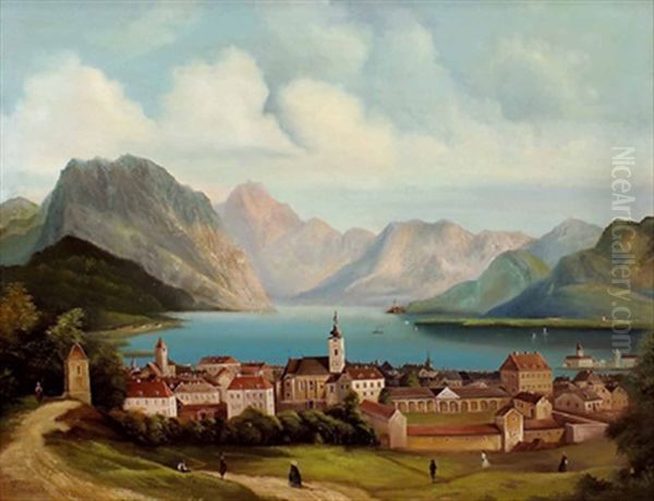 Ansicht Von Gmunden Mit Traunsee Und Traunstein Oil Painting by Ferdinand Lepie