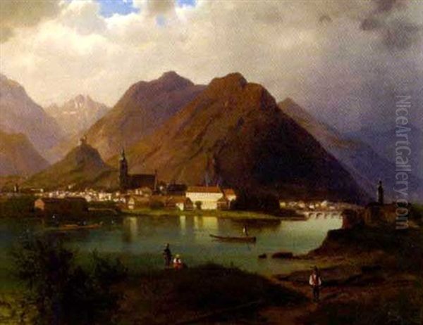 Blick Auf Schwaz In Tirol Oil Painting by Ferdinand Lepie