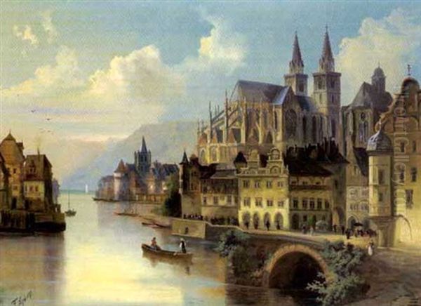 Ansicht Einer Stadt Am See Mit Kathedrale Oil Painting by Ferdinand Lepie