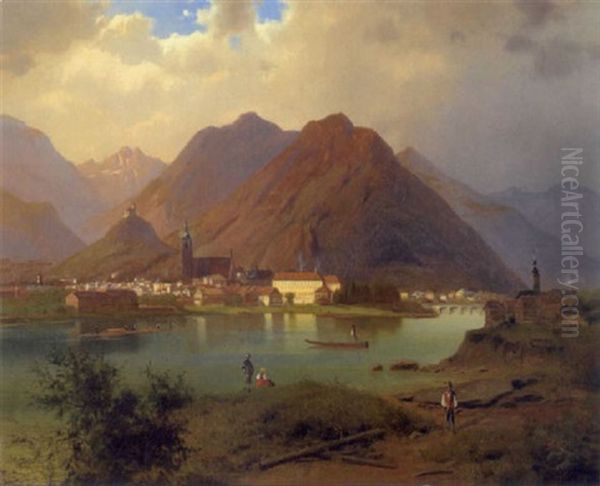 Blick Auf Schwaz In Tirol Oil Painting by Ferdinand Lepie