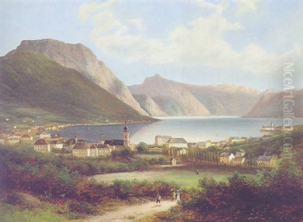 Blick Auf Gmunden Vom Traunsee Oil Painting by Ferdinand Lepie