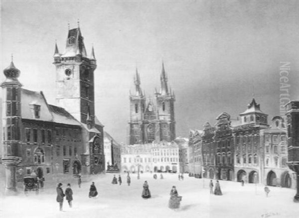 Blick Auf Die Thaynkirche In Prag Oil Painting by Ferdinand Lepie