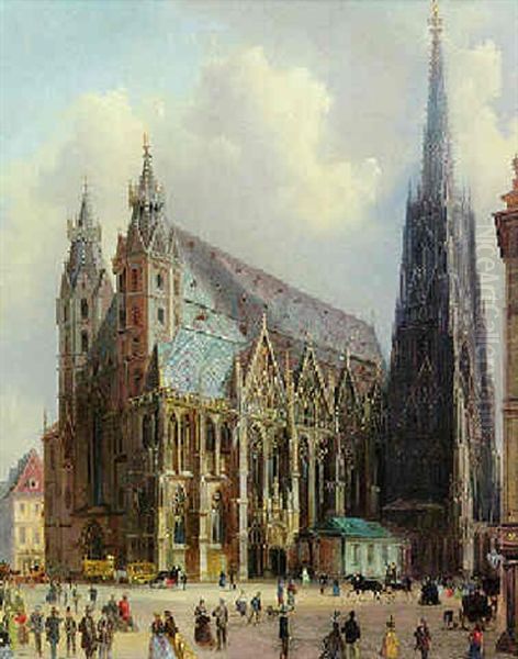 Der Stephansplatz In Wien Oil Painting by Ferdinand Lepie