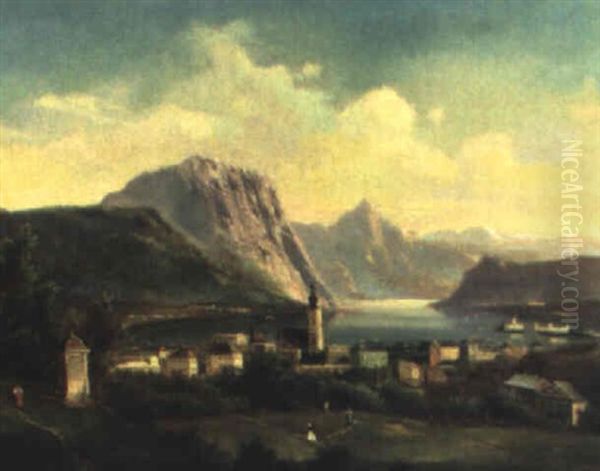 Blick Auf Gmunden Mit Schlos Orth Am Traunsee Oil Painting by Ferdinand Lepie