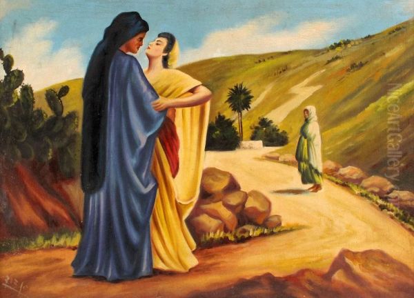 Couple On The Way To Jerusalem Oil Painting by Shmuel Ben David