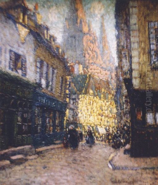 Rue Animee A Vannes Oil Painting by Joseph Louis Lepine