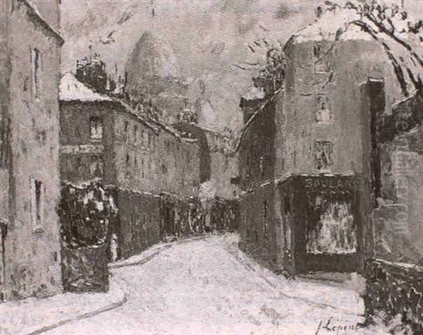 Rue Enneigee A Montmartre Oil Painting by Joseph Louis Lepine