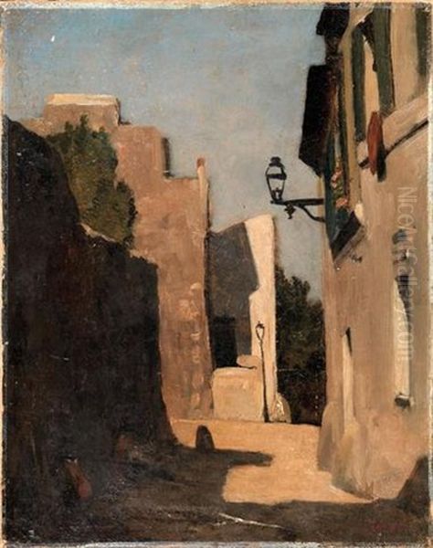 Angle De Rue Et Reverbere Oil Painting by Stanislas Lepine