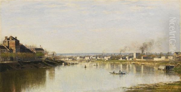 La Seine Devant Saint-denis Oil Painting by Stanislas Lepine