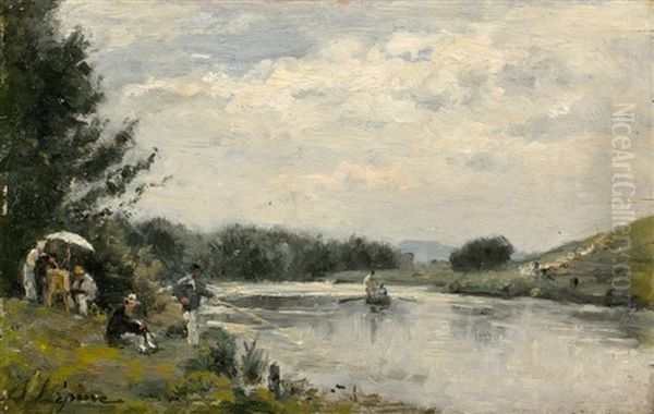 Pecheur, A L'ile Saint Ouen Oil Painting by Stanislas Lepine