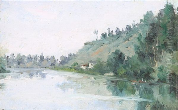 River Scene Oil Painting by Stanislas Lepine