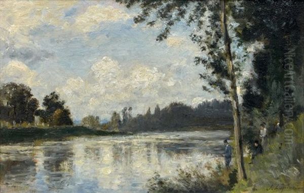 Un Pecheur Au Bord De La Marne Oil Painting by Stanislas Lepine