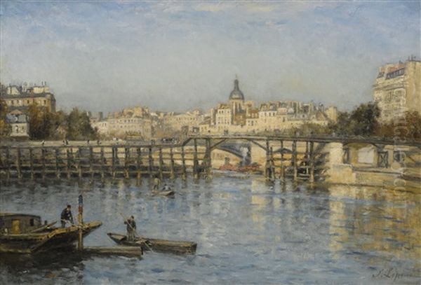 Paris, La Seine Au Pont De L'estacade Oil Painting by Stanislas Lepine