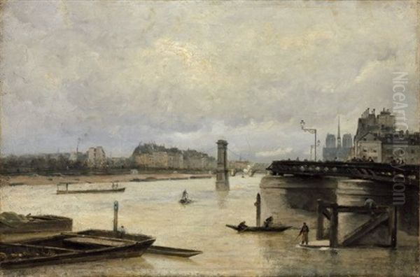 La Seine Et Notre-dame Vues De Bercy Oil Painting by Stanislas Lepine