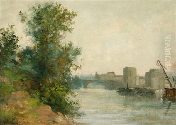 La Seine Au Pont De Neuilly Oil Painting by Stanislas Lepine