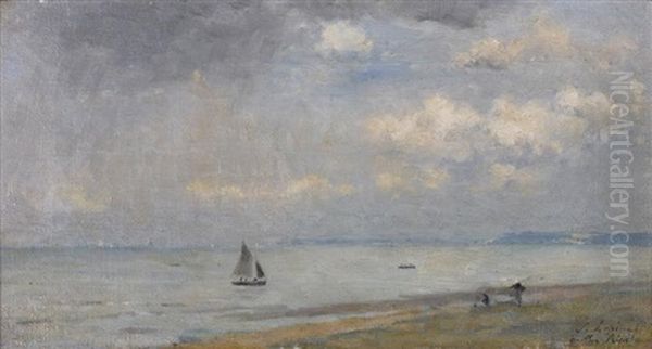 La Mer A Ouistreham Oil Painting by Stanislas Lepine