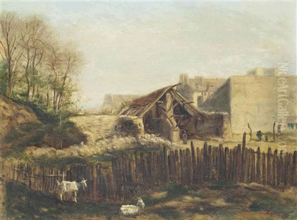 Goats By A Yard Oil Painting by Stanislas Lepine