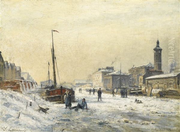 Le Bassin De La Villette En Hiver Oil Painting by Stanislas Lepine