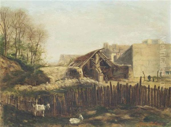 Goats By A Yard by Stanislas Lepine