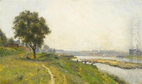 Ivry-sur-seine, Le Confluent Avec La Marne Oil Painting by Stanislas Lepine