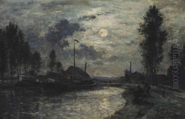 Le Canal Saint-denis, Clair De Lune Oil Painting by Stanislas Lepine