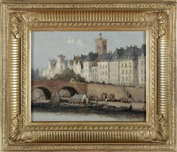 Blick Auf Eine Stadt Am Fluss Oil Painting by Stanislas Lepine