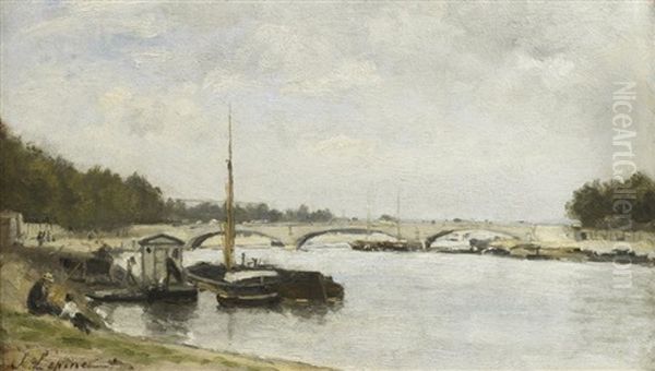 La Seine Au Pont De L'alma Oil Painting by Stanislas Lepine