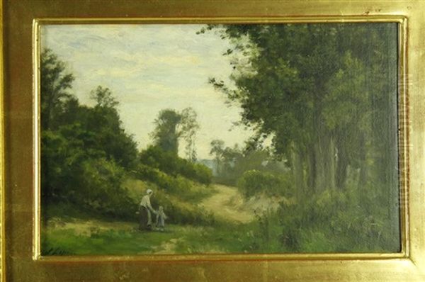 Promenade De La Mere Et De Son Enfant Oil Painting by Stanislas Lepine