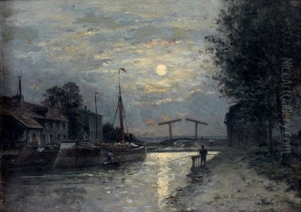 Canal Saint-denis, Effet De Lune Oil Painting by Stanislas Lepine