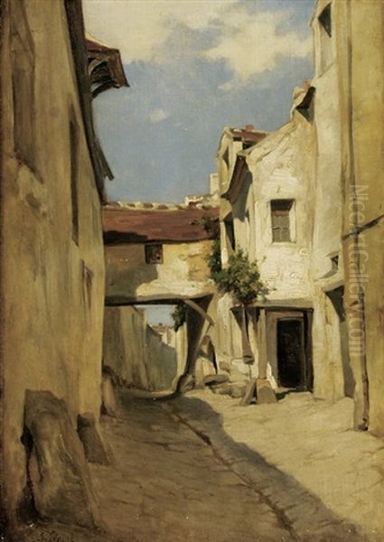 Dorfstrasse Oil Painting by Stanislas Lepine