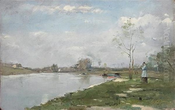 A River Landscape With A Figure On The Bank Oil Painting by Stanislas Lepine