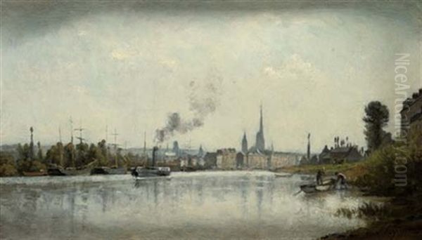 La Seine A Rouen Oil Painting by Stanislas Lepine