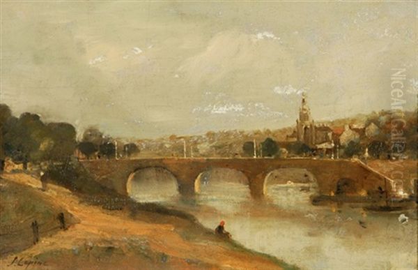 Flusslandschaft Mit Brucke Und Blick Auf Ein Stadtchen Oil Painting by Stanislas Lepine