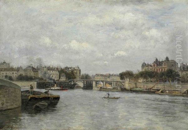 La Seine A L'estacade Pendant La Construction Du Pont Sully Oil Painting by Stanislas Lepine